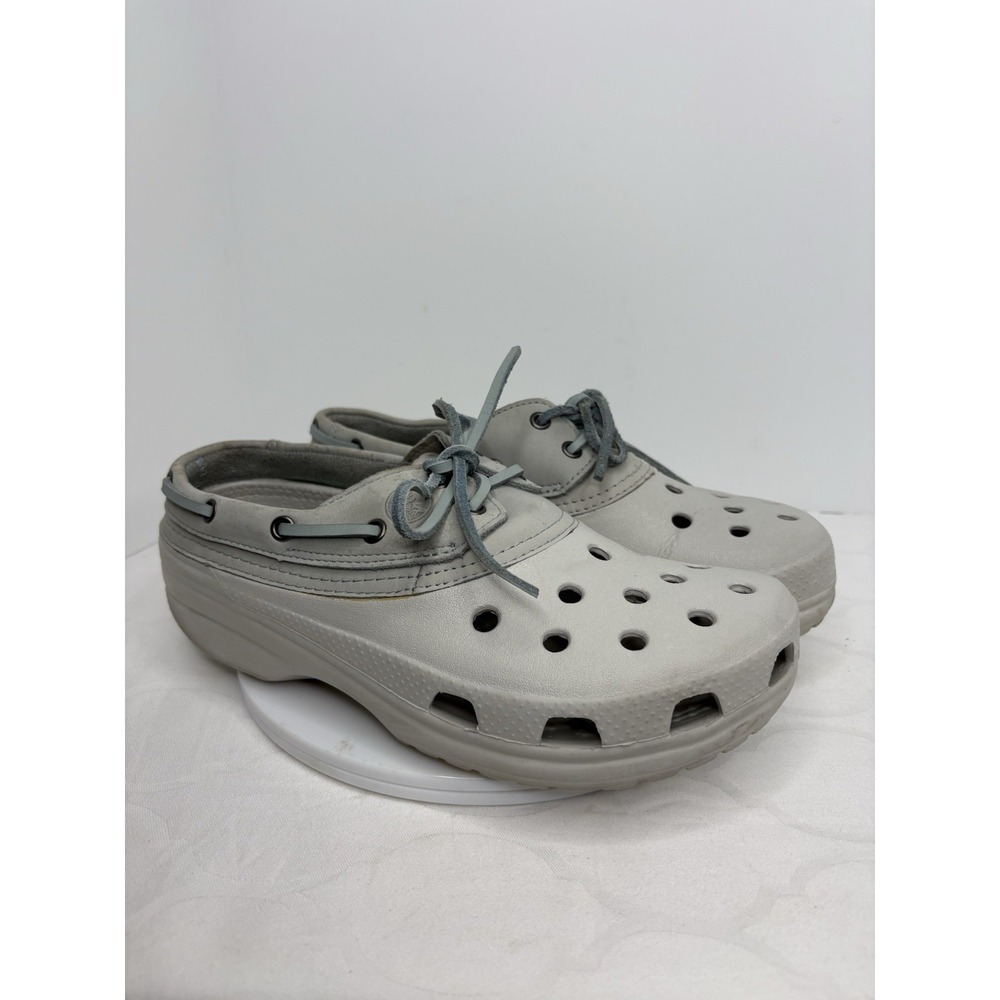 Crocs Shoes Mens 8 Womens 10 Islander Gray Boat Rubber Leather Shoes Clogs